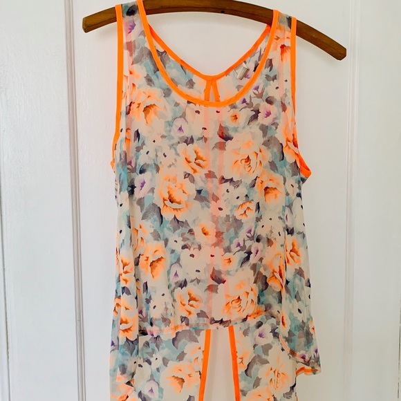 Neon Orange Floral Top - Picture 1 of 7